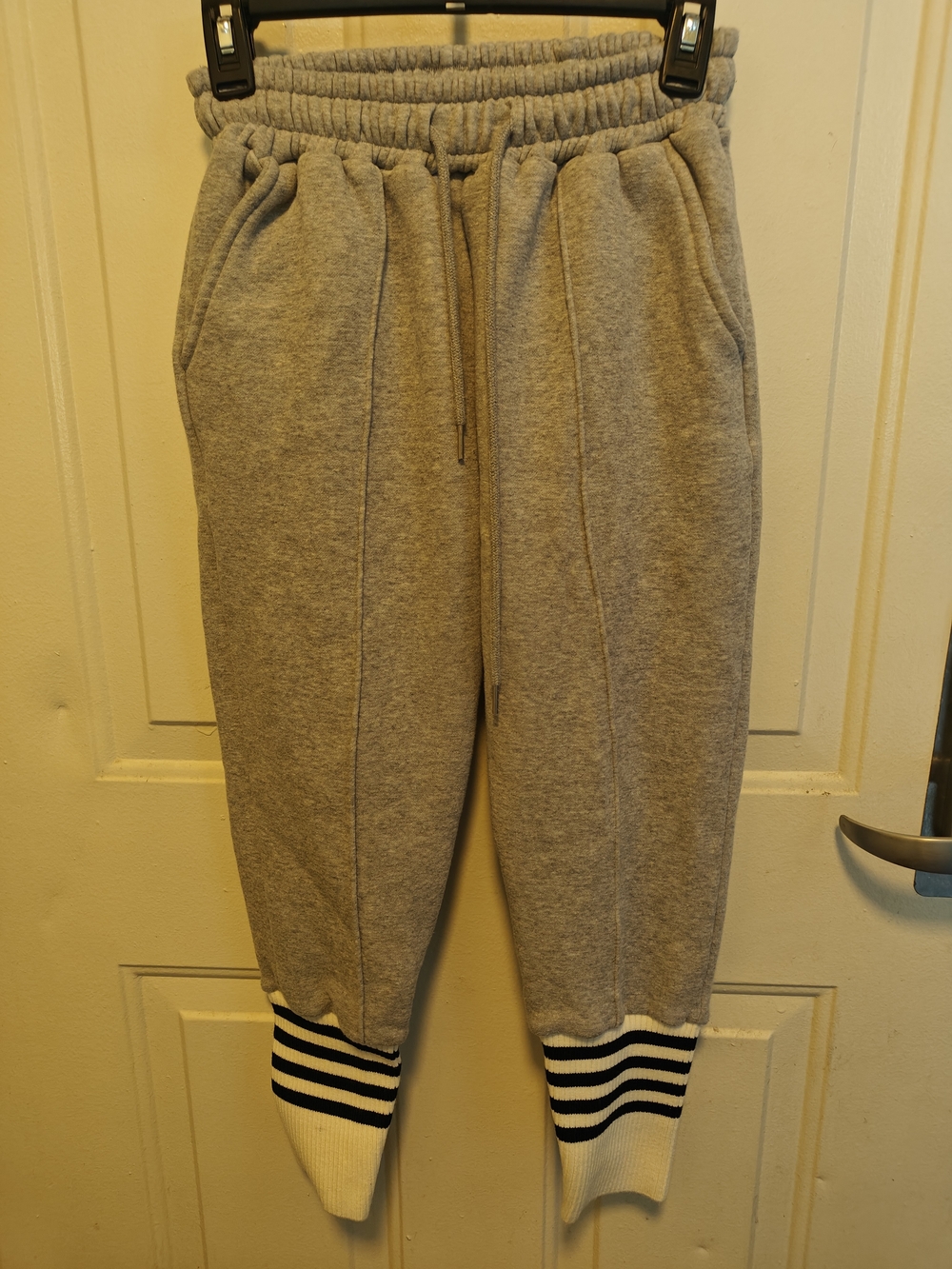 Grey Jogger Sweatpants with Striped Rib Cuffs
